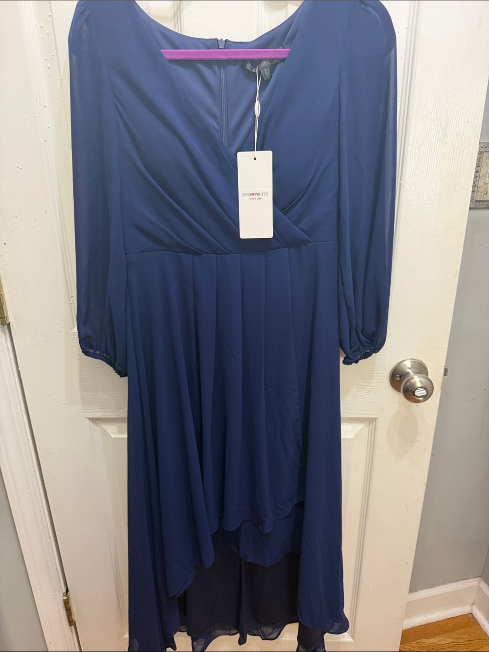 EverPretty Navy Blue V-Neck High-Low Midi Dress